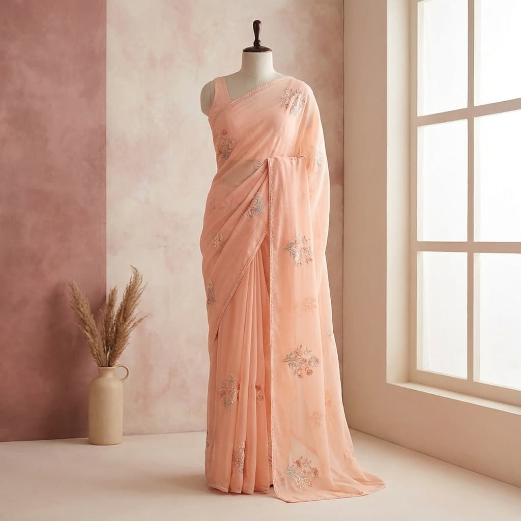 Peach Chiffon Saree