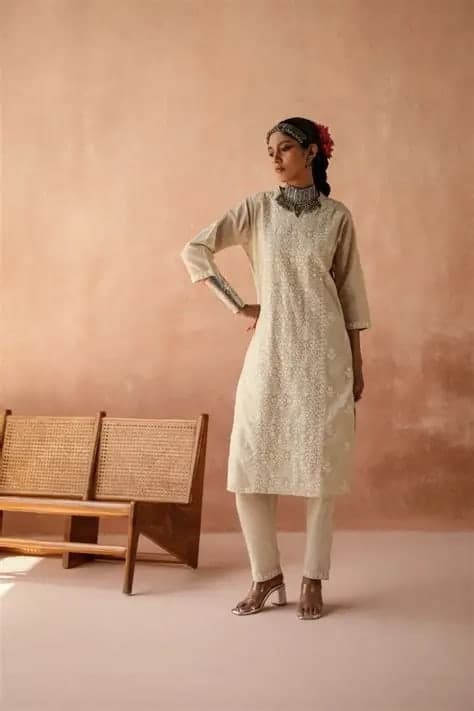 Ivory Chikankari Kurti - Kurtis by The Dhaaga Tales